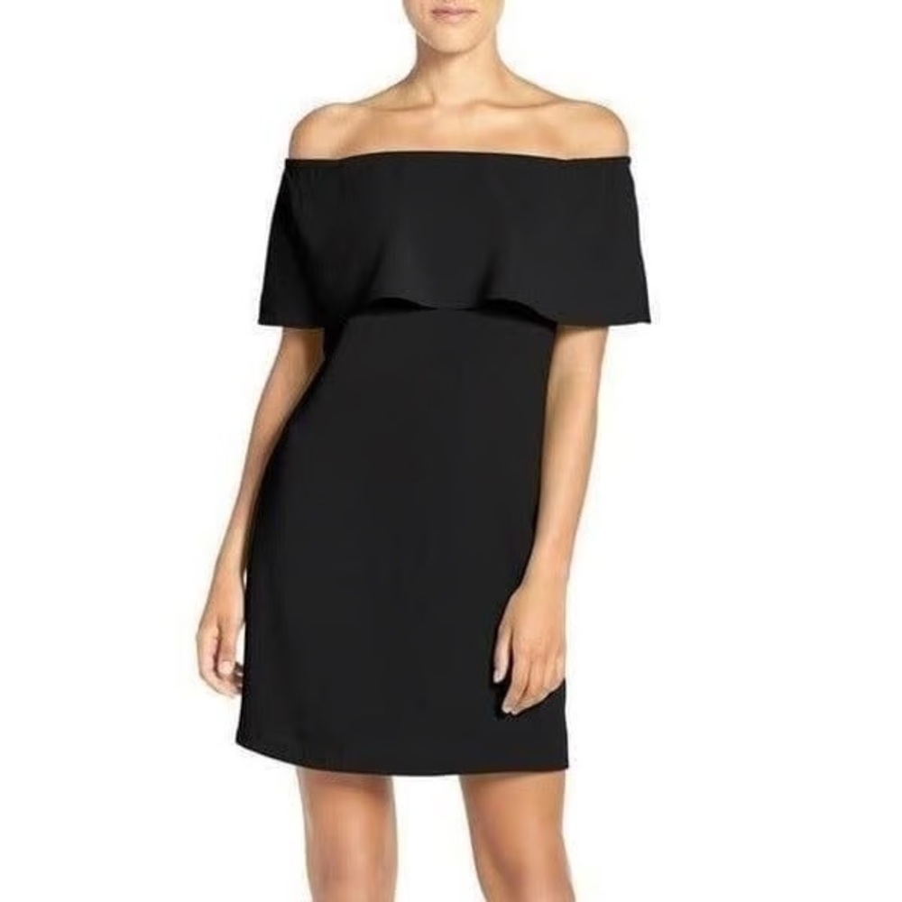 Classic Black Crepe Off-The-Shoulder Dress